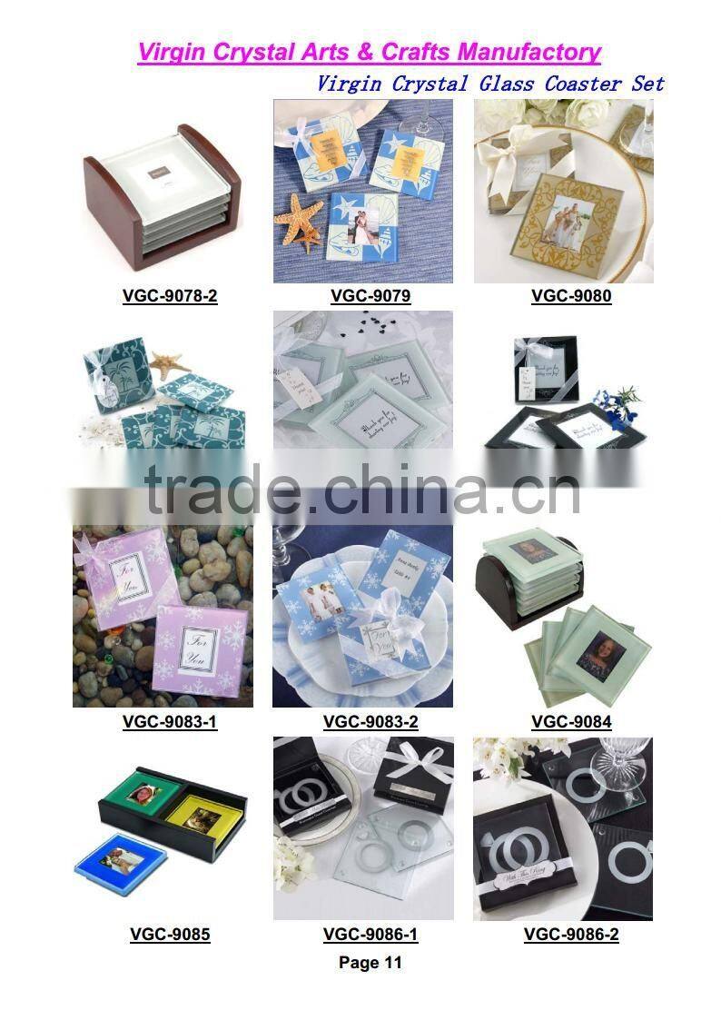 Glass photo frame coaster, table mats with leaves printed for home decor