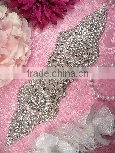 Bridal trimmings clear crystal rhinestone applique with pearls hotfix for wedding dress accessory