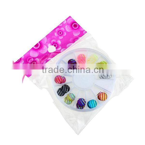 New arrival 12 colors round 3D nail decoration with glitter powder