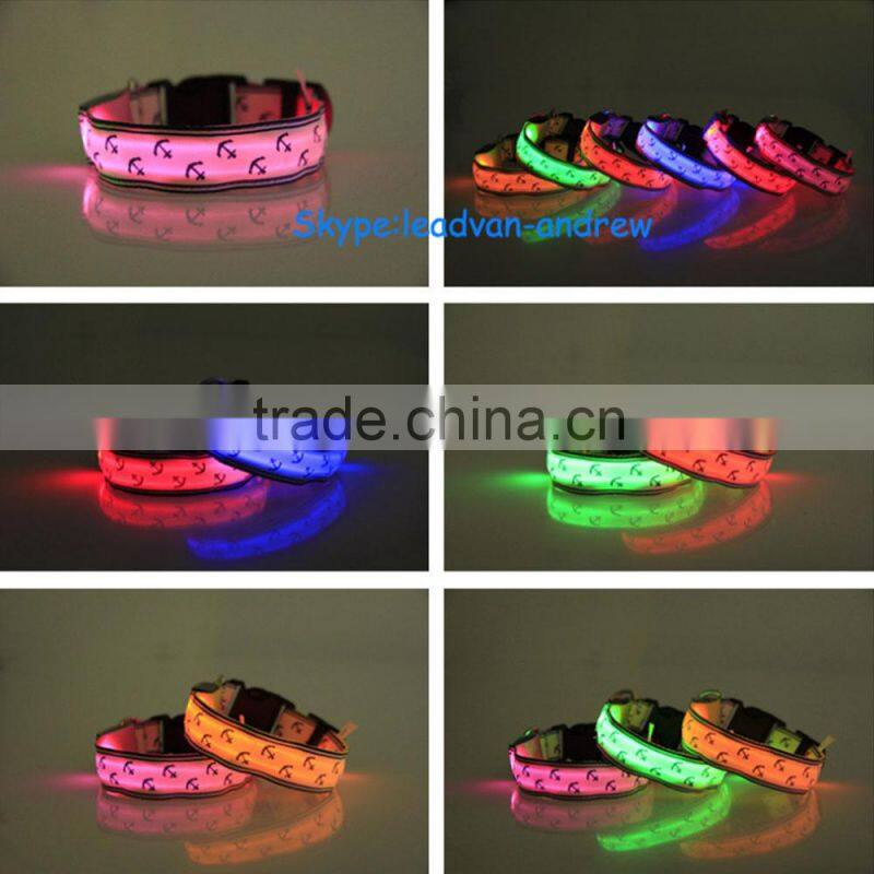 Polyster LED Pet Dog Cat Collars Light Up Flashing Lighted Collars For Dog