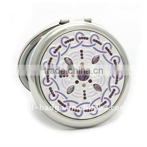 high quality fancy metal alloy flexible round one side No Foldable diamante personalized pocket mirror/cosmetic mirror