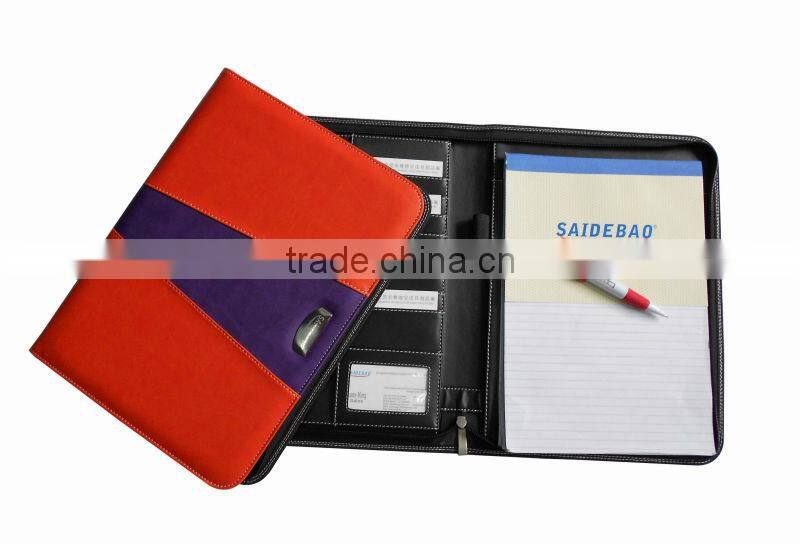 2014 A4 A5 plastic leather folder portfolio with zipper closure