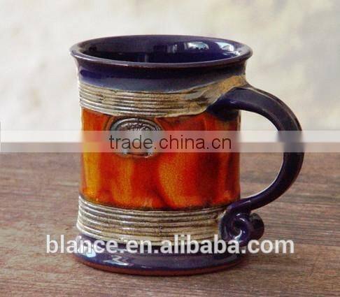 Pottery Mug Wheel Thrown, Earthen mug, Blue and Orange Mug