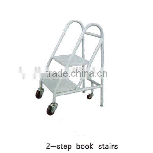 cheap 2-step steel book stairs with movable wheels/book ladder