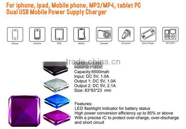 Alibaba website portable mobile power bank diamond 6600mah
