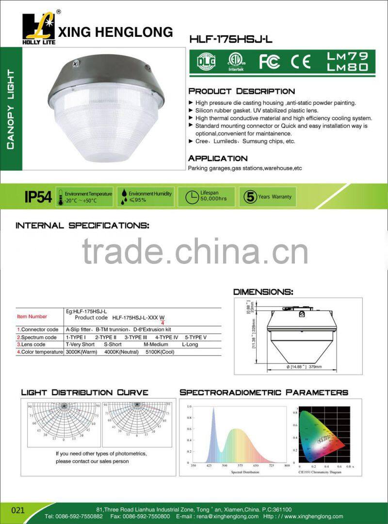 led gas station canopy lights,US chips ETL and DLC approval,5 years warranty