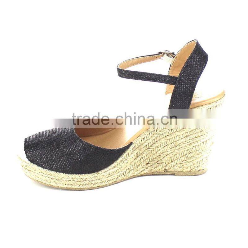 The shoes lady 2016 new design sandal shoes women glitter wedge jute sole espadrilles