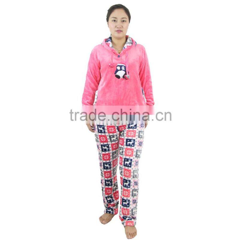 Kevince flannel pyjama set penguin emb deer printcap knitting woman clothing nightwear homewear MOQ 1000sets