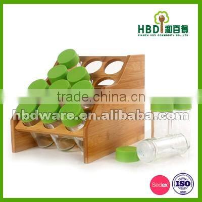 Buy glass spice set with bamboo rack ,spices glass container set,candle jars wholesale