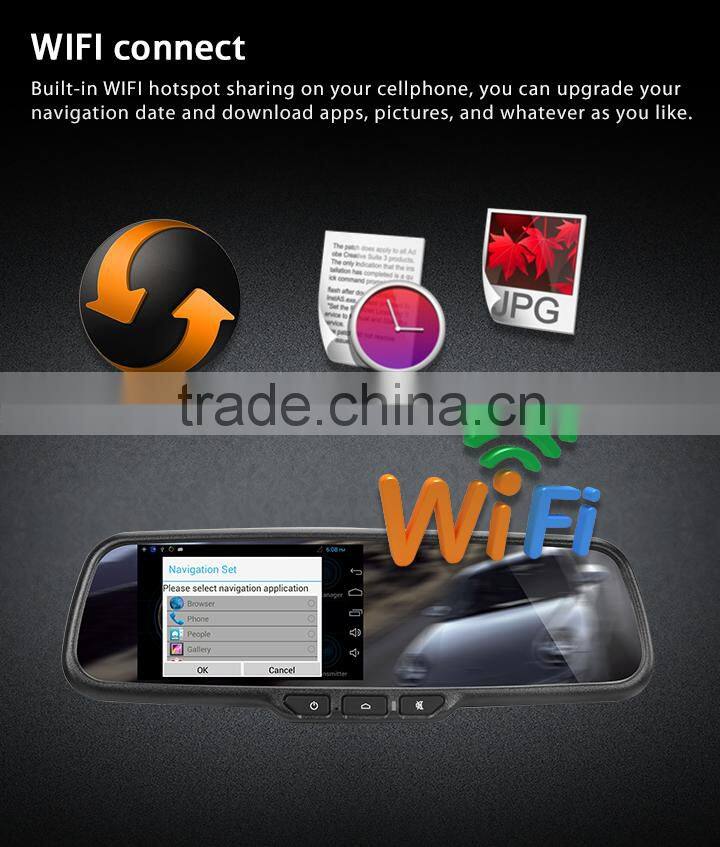 Car digital rearview mirror 5 inch touch screen android gps mirror with 1080p dvr function
