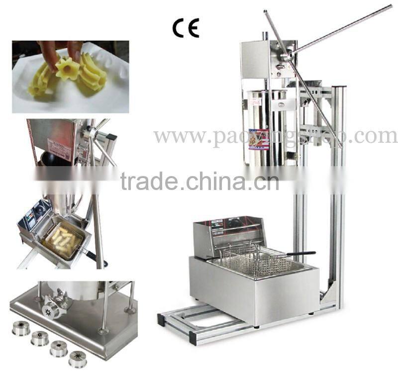(3 in 1) Commercial Use 5L Spanish Manual Churro Machine + Working Stand + 6L 110v 220v Electric Deep Fryer