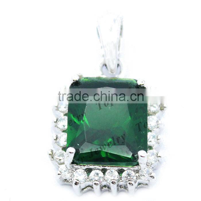 Wholesale White Gold Plated 925 Sterling Silver charming emerald pendant