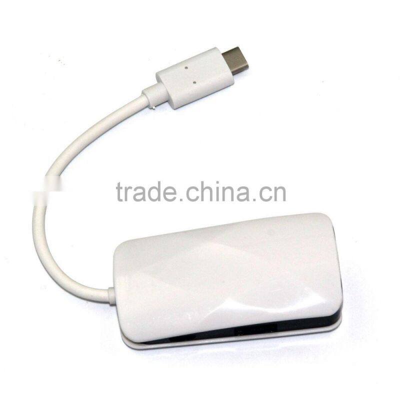 Hot sales!New usb to 2 port usb hub+ 1 port 10/100/1000Mbps RJ45 Gigabit Ethernet Lan Adapter + usb 3.1 type c hub