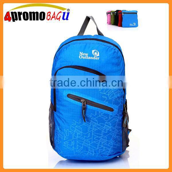 Highlights water-resistant compact foldable backpack