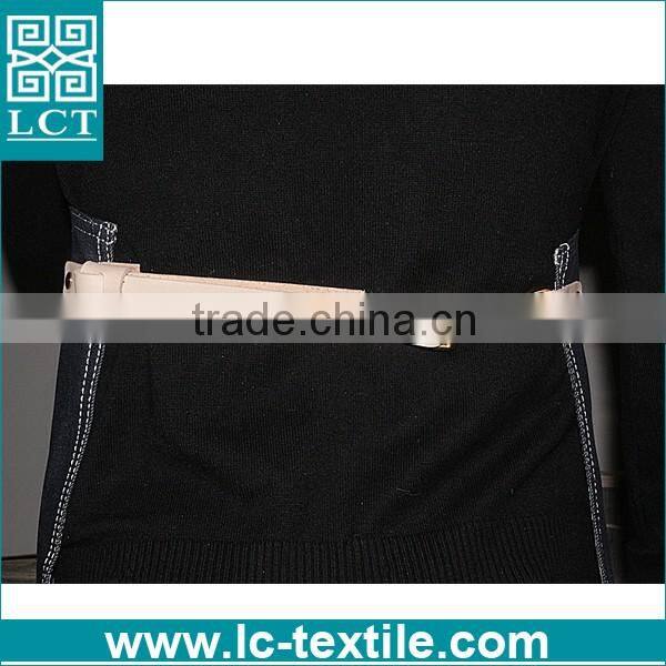 black denim apron with leather straps