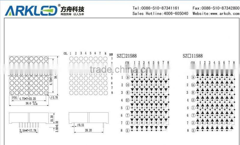 1.5" 8x8 round dot BLUE color dot matrix LED display