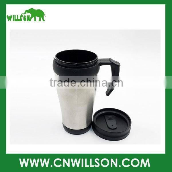 big size stainless steel double wall thermal office use mug with handle and lid
