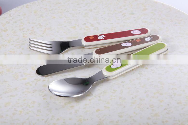 baby cutlery set stainless steel dinnerware plastic handle spoon and fork,knife set
