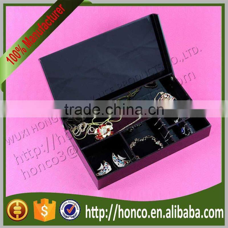 Made in China Black Colour 7 Bins Acrylic Jewelry Box Jewel Case