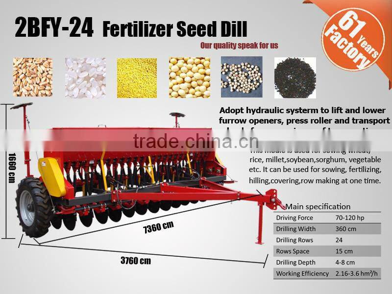 24 Rows 70 Kw Trailed Hydraulic Seeder with Fertilizer