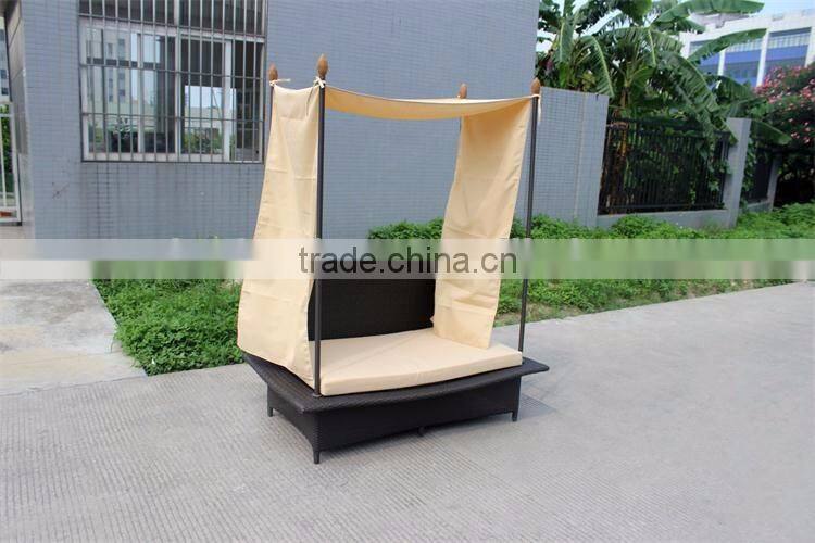 All weather rattan garden sunbed with canopy