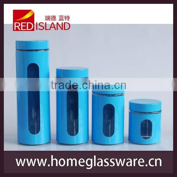 sugar coffee tea pasta storage glass jar with stainless steel casing