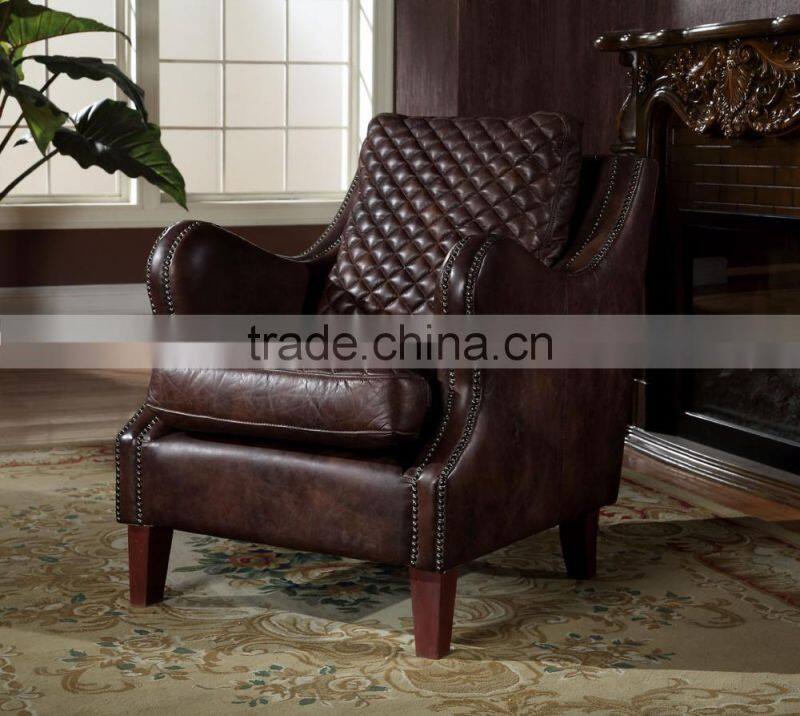Luxurious American Style Genuine Brown Leather Sofa/Cowboy Style Leather Sofa With Cushion