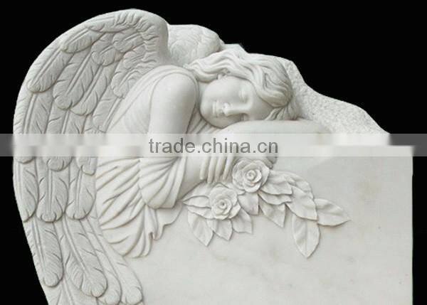 Western Style White Marble Angel Carving Monument Headstone