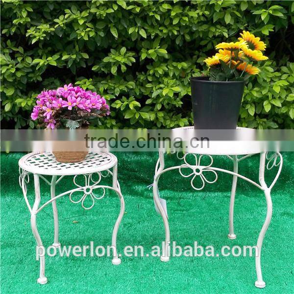 POWERLON Wrought iron S/3 small planter stand antique white outdoor furniture