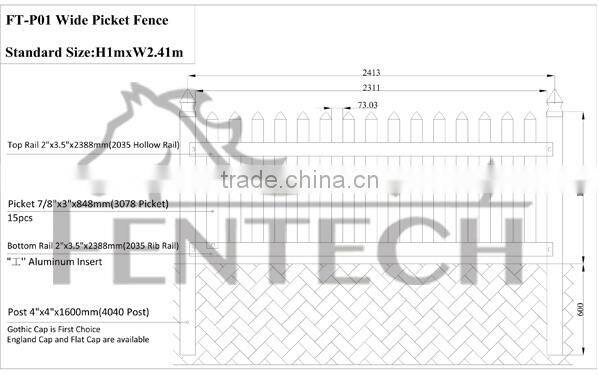 High qualtiy cost effective white picket fence aluminium insert