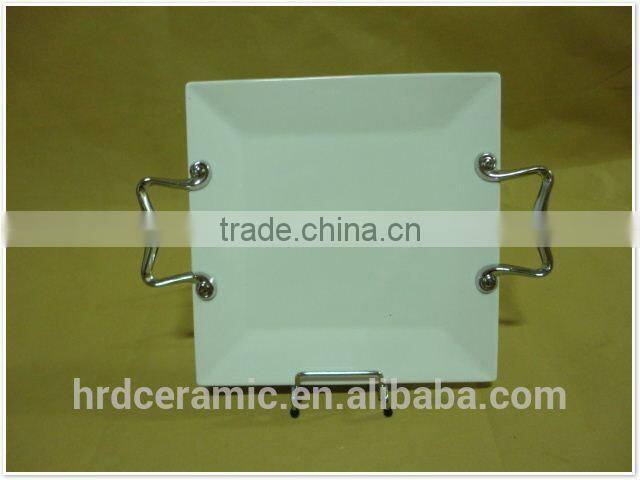 Made in china OEM cheap stock ceramic dinner plates with handles