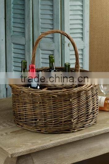 natural round wicker wine basket with dividers & grids