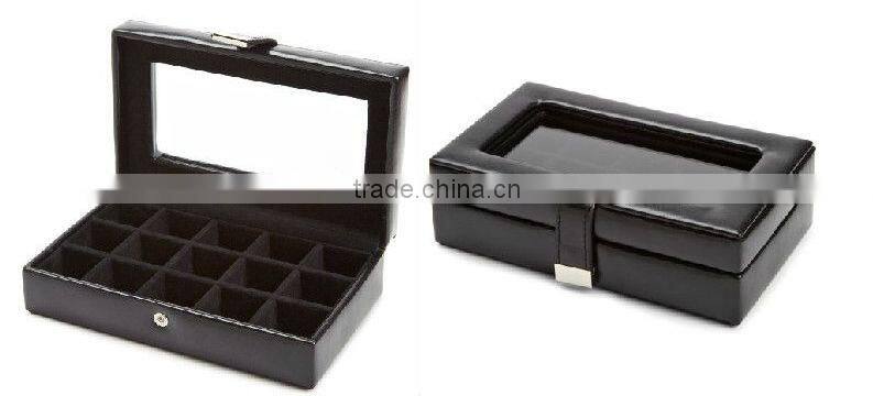 Faux Leather Storage Box Necklace Bracelet Ring Top Transparent Jewelry Box