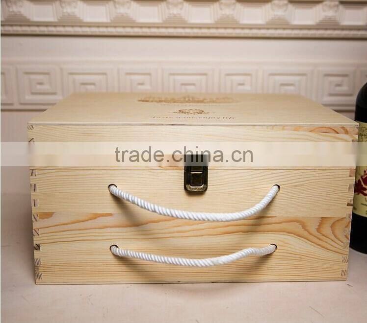 2016 Wholesale high quality customized 6 bottle wooden wine gift box