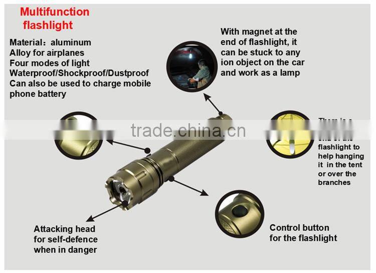 New Idea Aluminum Alloy Outdoor Tactical Survival Gear including Shovel Hoe and Flashlight