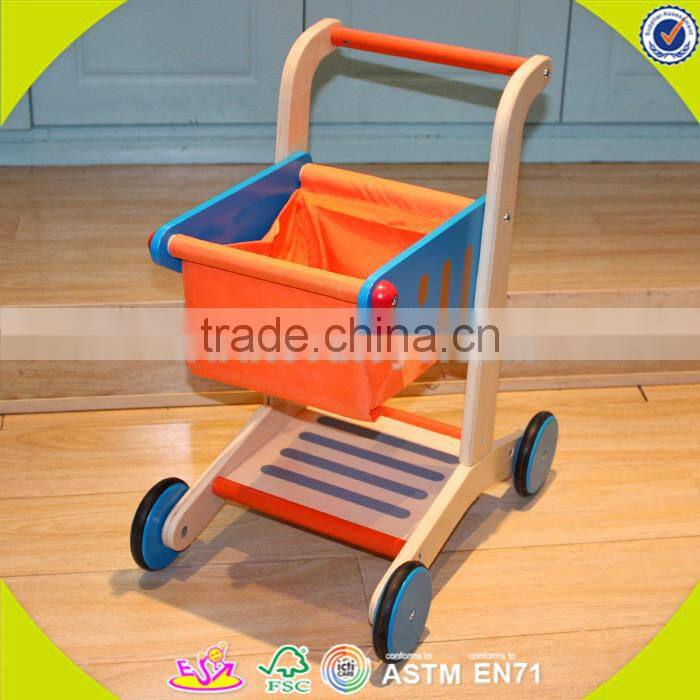 wholesale cheap children wooden push toy shopping cart funny kids wooden toy shopping cart W16E016-S