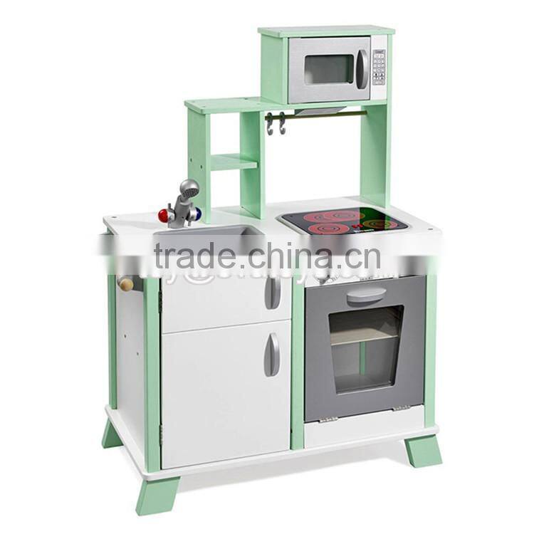 New design luxurious girls pretend play toys wooden pink toy kitchen W10C281