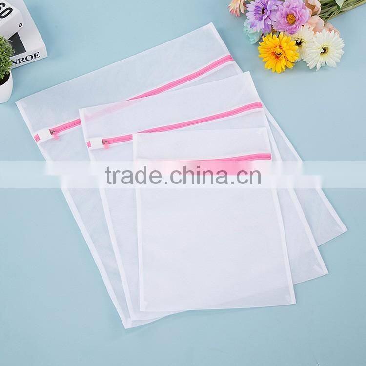 Machine Washable, Fine White Mesh Polyester Laundry Washing bag with Pink Zipper, For Home & Travel(TM-LB-027)