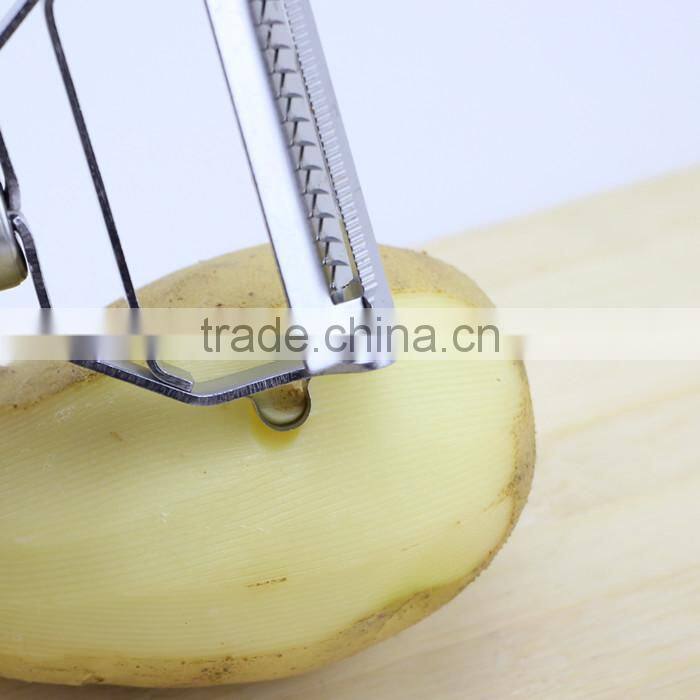 Kitchen Multifunction Stainless Steel Potato Julienne Peeler with Black Rubber Handle