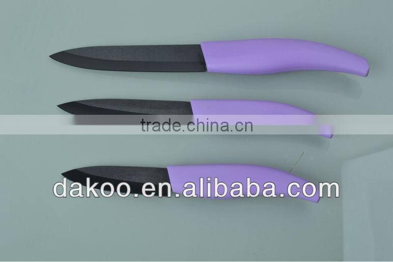 3 Pieces Purple PP+TPR Handle Zirconia Ceramic Knife With PVC Box