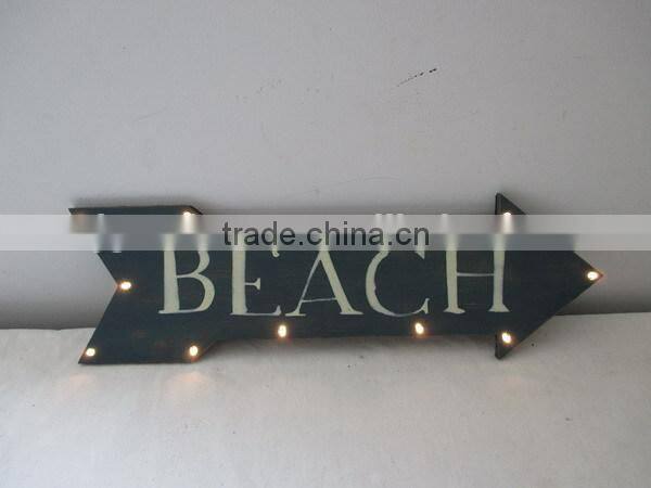 BEACH ARROW Decorative Distressed Wooden Wall Hanging Sign Plaque with LED lights