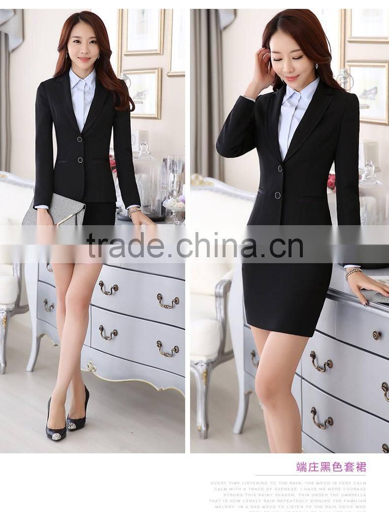 2016 ladies two pieces long sleeve blazer and skirt set women office business suit