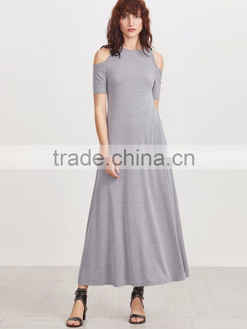 New Model Heather Grey Open Shoulder A Line Women Long Dress