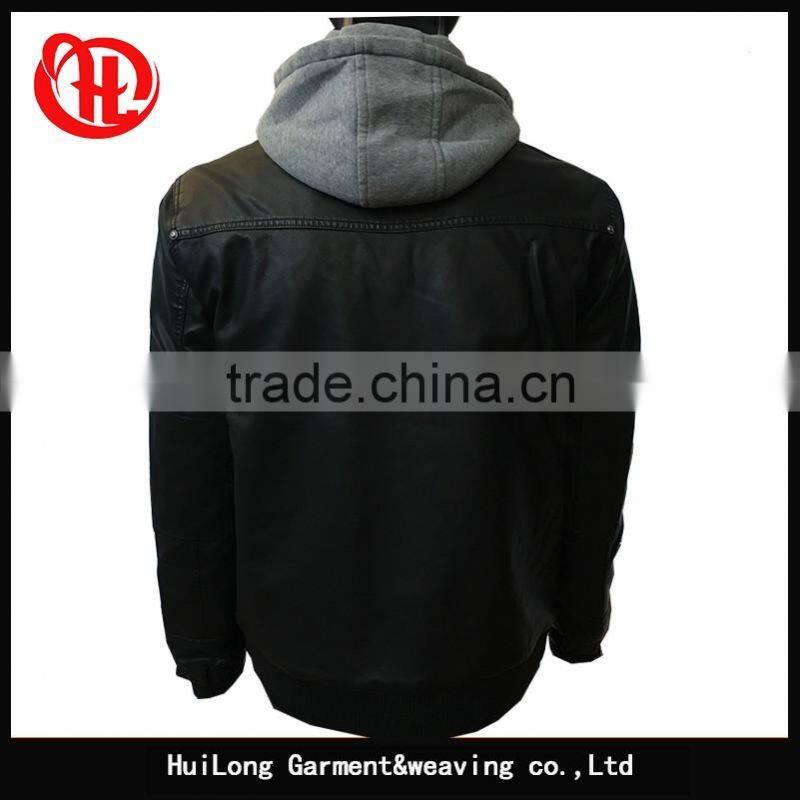 Hot sale high quality washed pu leather fleece hoody men pu jacket