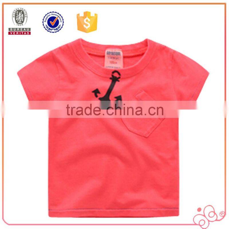 Hot selling kids wear short sleeve t-shirt printing design child wear with pocket