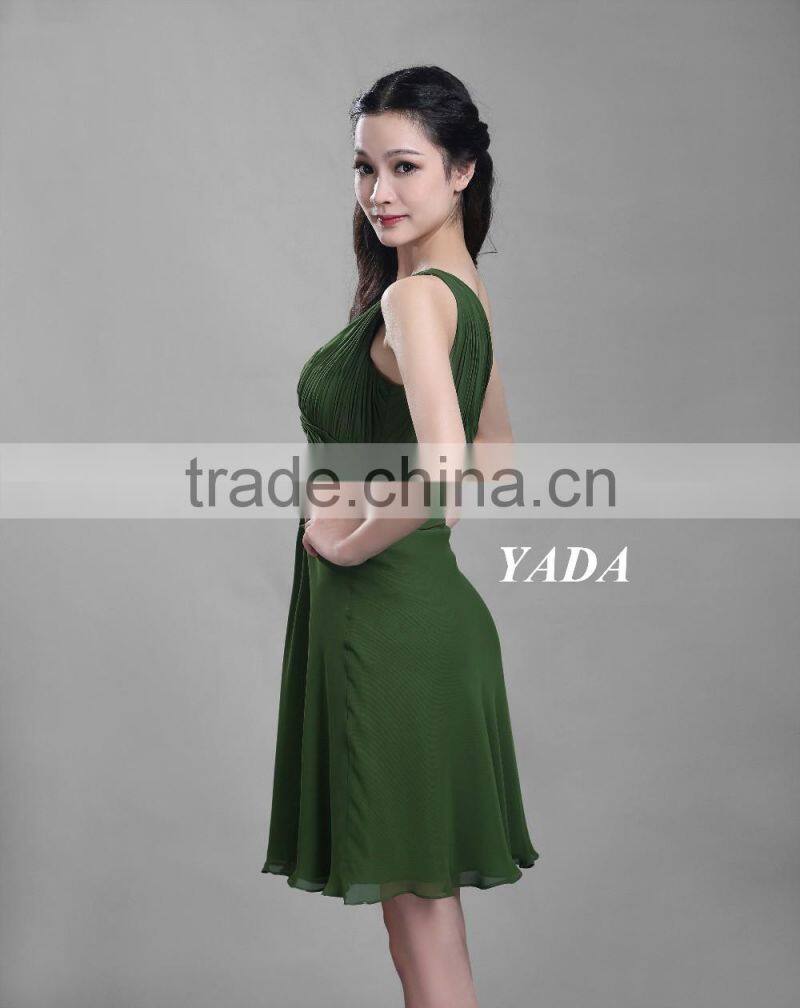 Green color anti-Wrinkle elegant chiffon party cocktail dress