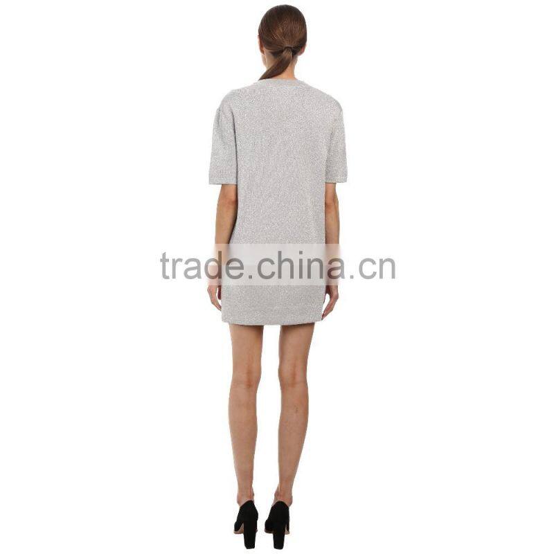 lastest short silver evening dress round neck dress pattern