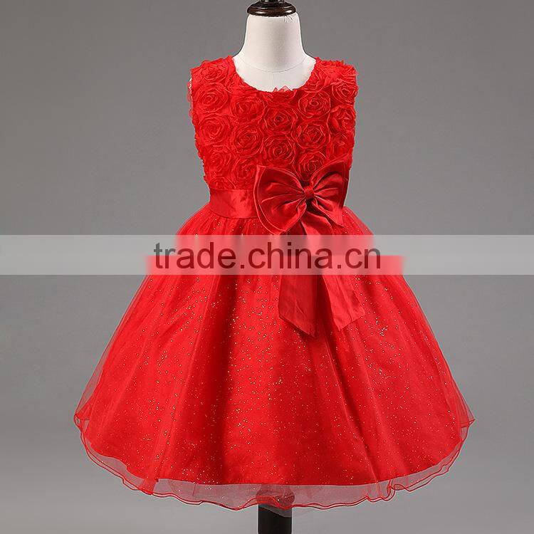 MGOO High Quality Shining Orangza 8 Years Old Birthday Dress Red Rose Flowers Dress First Communication MGT003-3