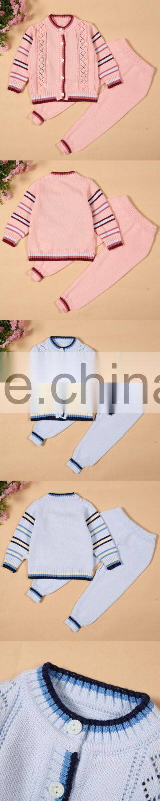 Fashion cute design baby knitted pink sweater clothing infant pant coats set