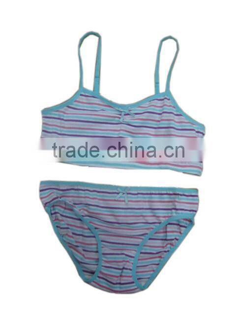 2 pack girl's stropes print print bedding bra set lovely teen girl underwear set